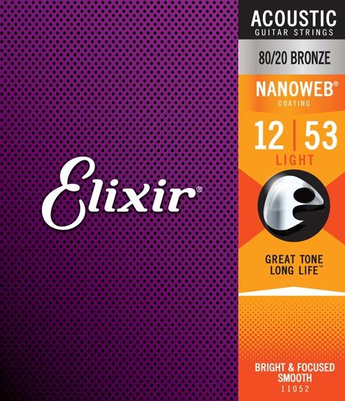 Elixir Strings 11052 Nanoweb 80/20 Acoustic Guitar Strings - .012-.053 Light