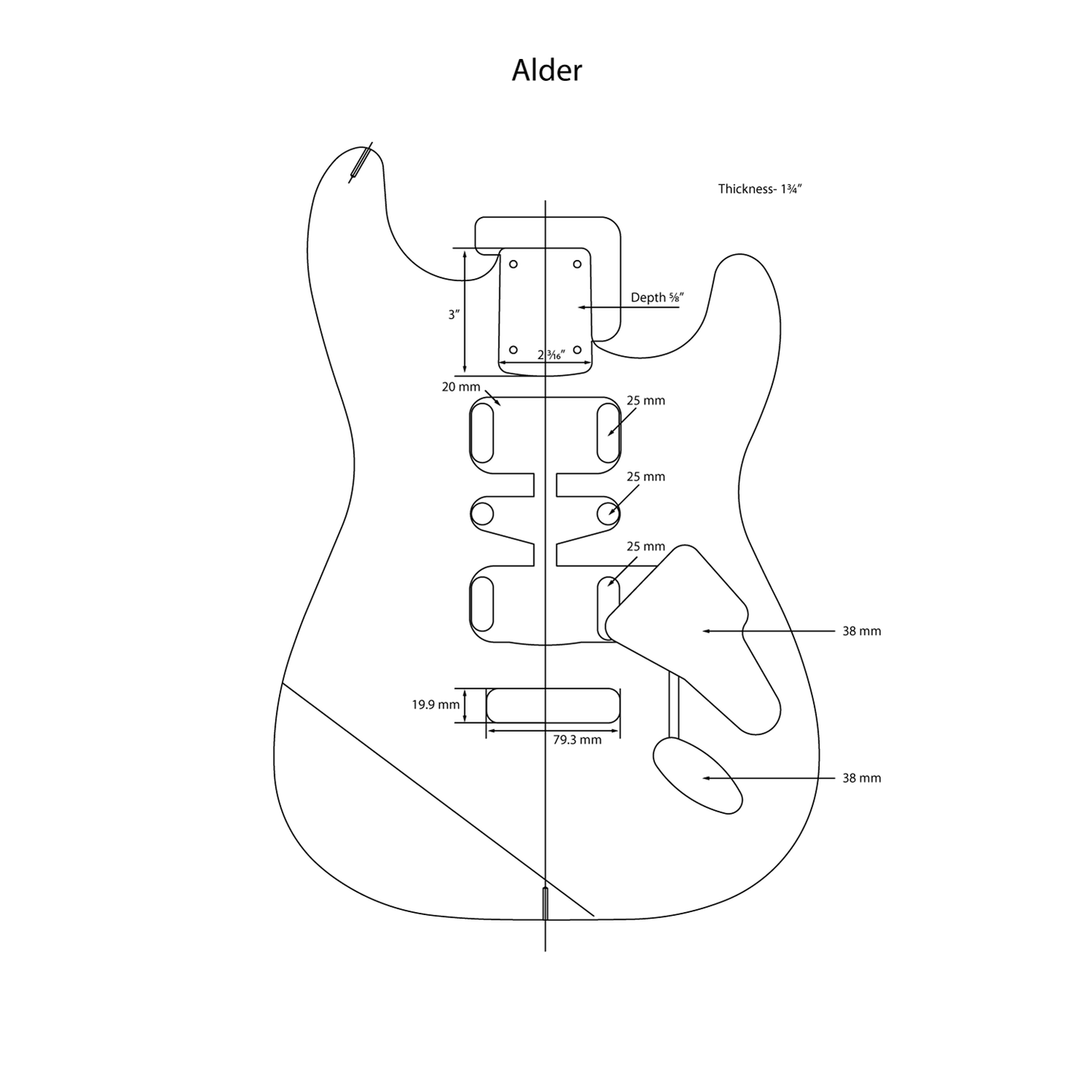 AE Guitars® S-Style Alder Replacement Guitar Body 3 Tone Sunburst